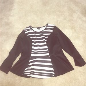 Plus peplum top black and white